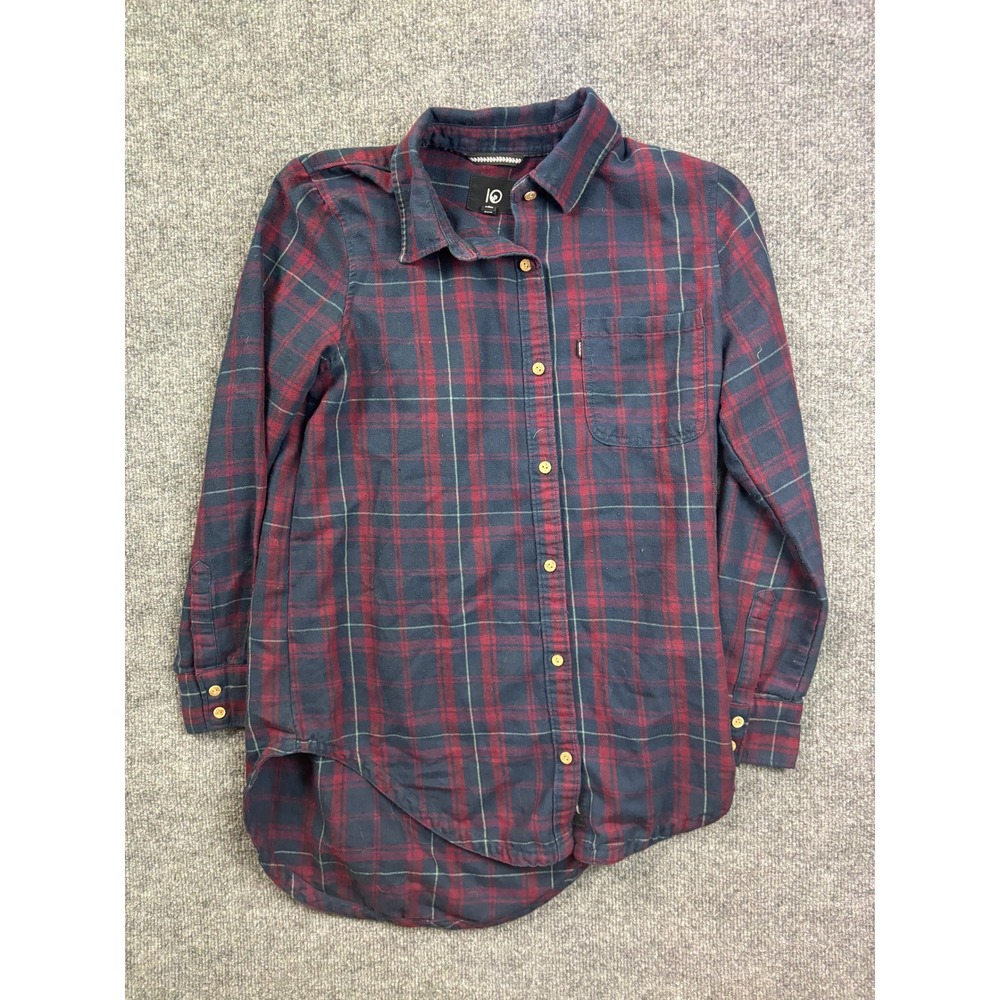 Tentree Flannel Shirt Womens Small Navy Red Plaid Organic Cotton Recycled Poly